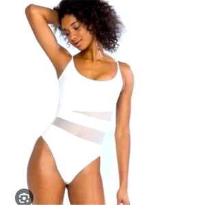 White One Piece Swimsuit mesh cutouts and backless/ low back Summersalt Causeway